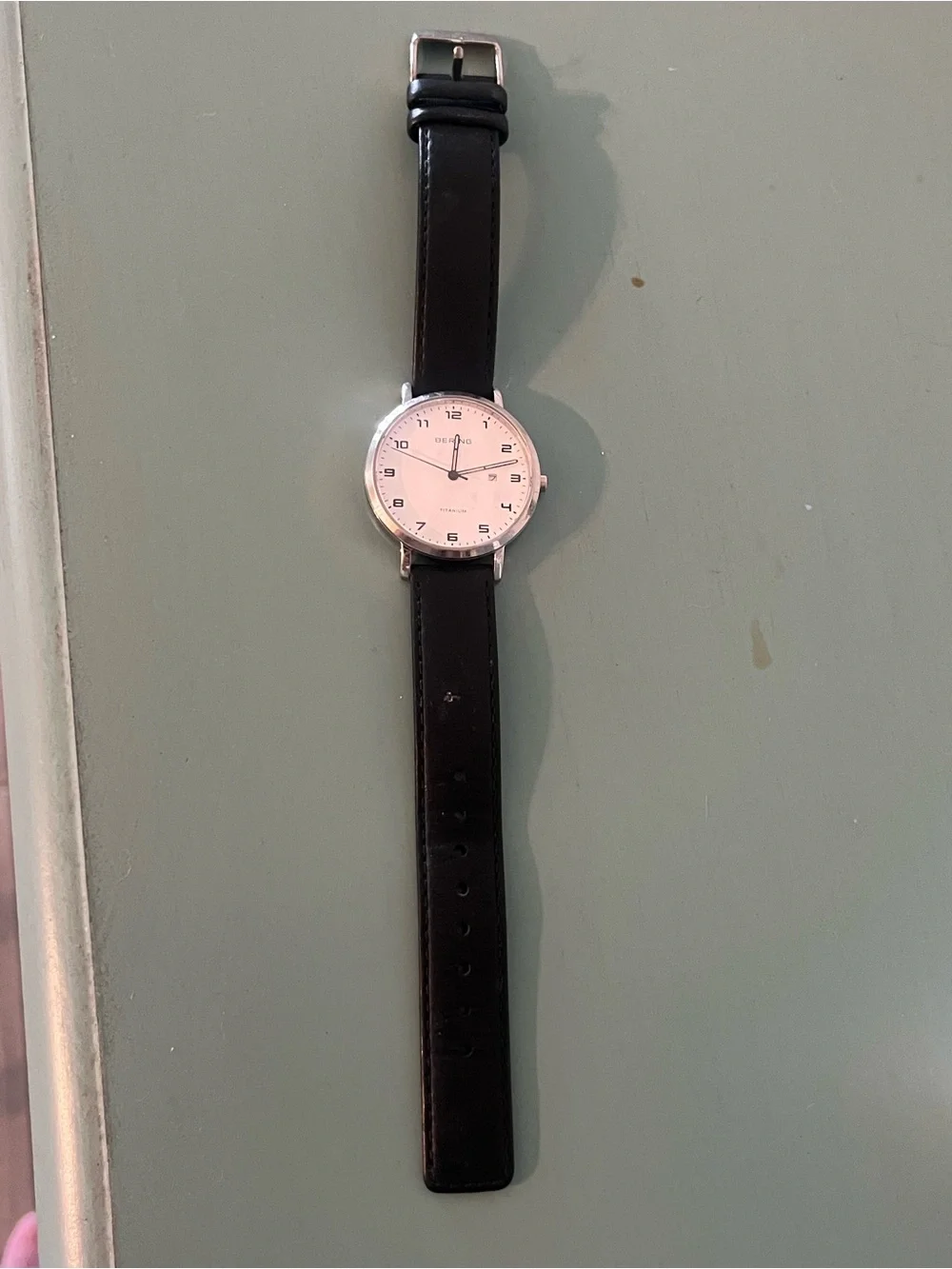 Bering Men’s Silver Case White Dial Brown Leather Strap Watch